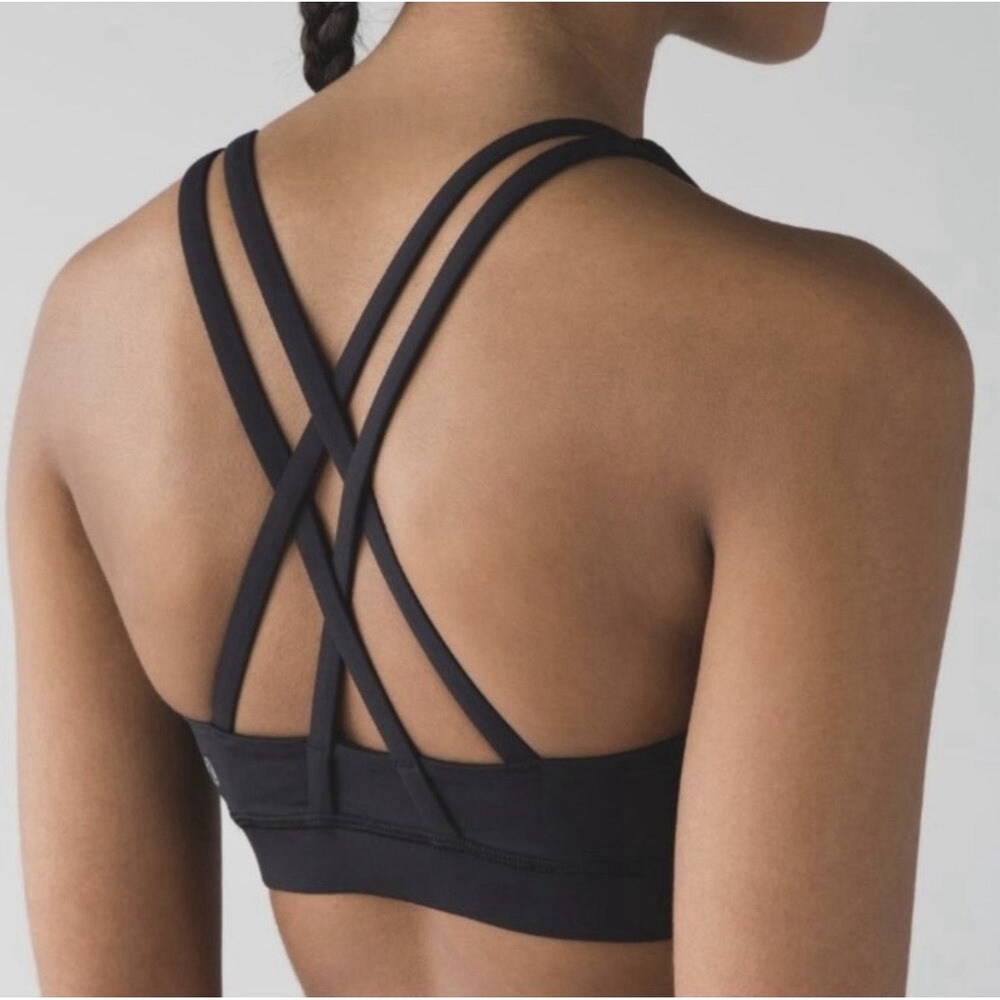 Lululemon High Neck Energy Bra Sz 6 Black No Pads Athletic Gym